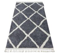 Tapis BERBER CROSS B5950 gris et blanc Franges berbère marocain shaggy 80x150 cm