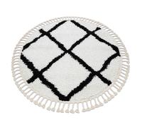 Tapis BERBER CROSS cercle blanc Franges berbère marocain shaggy cercle 120 cm