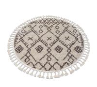 Tapis BERBER TANGER B5940 cercle crème et marron Franges berbère marocain shaggy cercle 160 cm