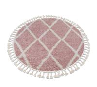 Tapis BERBER TROIK A0010 cercle rose et blanc Franges berbère marocain shaggy cercle 120 cm