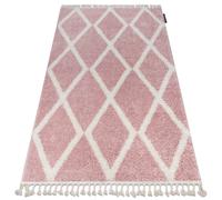 Tapis BERBER TROIK A0010 rose et blanc Franges berbère marocain shaggy 160x220 cm