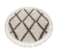 Tapis BERBER TROIK cercle crème Franges berbère marocain shaggy cercle 120 cm