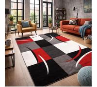 tapis bibliothèque 140x200 tissé rouge rectangle motif damier LYN8 COMMA