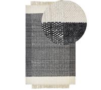 Tapis Blanc Cassé et Noir en Laine 160 x 230 cm avec Franges Fait Main Doux Atla