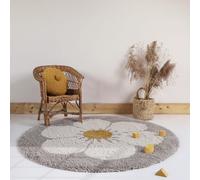 Tapis bohemian daisy rond beige