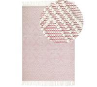 Tapis Boho Motif Géométrique et Frange 160 x 230 cm en Laine Rose Adana
