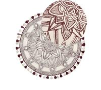 Tapis Boho Rond en Coton ø 120 cm avec Motif et Pompons Rouge et Blanc Oltu
