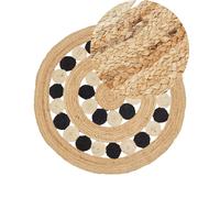 Tapis Boho Rustique Rond 140 cm en Jute Naturel Tressé Beige et Noir Hovit