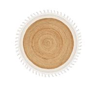 Tapis Boho Rustique Rond 140 cm Jute Naturelle Tressé Beige et Blanc Marts