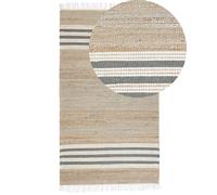 Tapis Boho Tissé à la main avec Franges 80 x 150 cm en Jute Beige et Gris Mirza