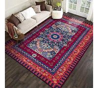 Tapis Boho Turc Fleurs Motif Petit Tapis Salon Moderne Chambre Carre Moquettes Lavable Antidérapant Décoration Tapis, Cuisine l'entrée Couloir Porte Tapis, Tapis de Chaise (rouge B,60 x 90)