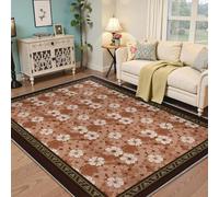 Tapis botanique esthétique, grappes de Fleurs élégantes et Fond Beige, Salon Ultra-Fin Doux, Moquette Confortable antidérapante pour nurserie, Appartement Lavable 140x180cm