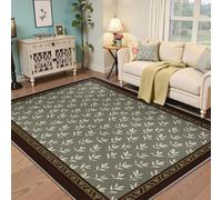 Tapis botanique Minimaliste, Feuilles de Saule Blanches lavables et Tapis de Fond Vert Sauge pour Chambre, Salle à Manger, Tapis antidérapant à Poil Bas pour l’entrée de la Maison 100x120cm