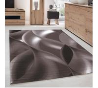 Carpettex Teppich Tapis de salon, à poils courts, 140 x 200 cm, marron, moderne, design abstrait, vagues, moelleux, doux, lavable, pour cuisine, salle à manger, chambre d'enfant, salon
