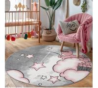 Tapis - CARPETTEX - Ourson - 120 cm Rond - Gris-Blanc-Rose - Tissé à la machine