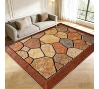 Tapis Carré 200x200 cm Ardoise 3D Impression Decoration | Grande Taille Tapis Salon Antidérapant Briques en Pierre Lavable en Machine, Doux au Toucher, pour Chambre, Bureau