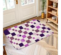 Tapis carré moderne abstrait rectangles blocs aucun violet à poils courts en éponge douce résistant aux taches salle de bain chevet entrée décoration de porte 0,6 x 0,9 m