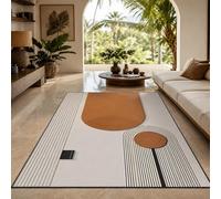 Tapis Carré,Motif géométrique Moderne Marron, Blanc, Noir, 100 x 100 cm, Tapis Poils Ras Lavable Antidérapant pour Salon Décoratif Canapé Chambre Entrée Salle Couloir