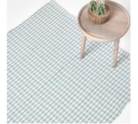 Tapis carreaux Vichy en 100% Coton - Tapis rectangulaire tissé main - Tapis damier Bleu 60x90 cm - Petit tapis salon ou chambre