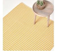 Tapis carreaux Vichy en 100% Coton - Tapis rectangulaire tissé main - Tapis damier Jaune 70x120 cm - Tapis salon ou chambre