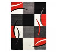 tapis chambre 80x150 tissé rouge rectangle motif damier LYN8 COMMA