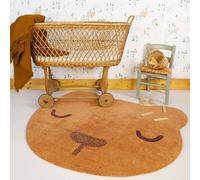 Tapis Chambre Bébé Coton Lavable Ourson Sandel Caramel 100X100