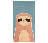 Tapis Chambre d'Enfant Motif Paresseux 80 x 150 cm en Coton Bleu et Orange