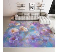 Tapis Chambre Doux Lavable Antidérapant Carpet Marguerite Fleur Sauvage Rose Violet Féerique Tapis pour Enfants Decoration Intérieur Moquette pour Salle à Manger Porche Tapis de Salon 60x90 cm