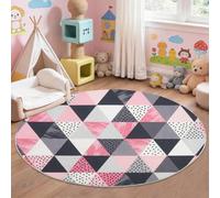 Tapis Chambre Enfant Bébé Fille Garçon Rond 160 cm Abstrait Triangles Géométriques Minimalistes & Pois - Grand Doux Rampant pour Petite Chambre d'enfant Salon, Rose