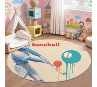 Tapis Chambre Enfant Bébé Fille Garçon Rond 180 cm Sport Graphique Moderne De Joueur De Baseball - Grand Doux Rampant pour Petite Chambre d'enfant Salon, Bleu