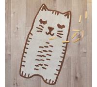 Tapis Chambre Enfant Coton Lavable Petit Chat Little Charlie Ecru Et Caramel 60X110