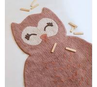 Tapis Chambre Enfant Coton Lavable Petit Hibou Little Pepa Brun Rosé 80X120