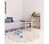 Tapis Chambre Enfant Coton Lavable Rond Finition Pétales Gabrielle Ecru Diam 110cm