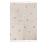 Tapis Chambre Enfant Espace de Jeu 140x200cm Motif à Pois en Coton Beige et Rose