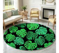 Tapis Chambre Enfant Fille Garçon Rond Ø 80 cm Plantes Tropicales Dessin Animé Tapis de Sol Décoration Antidérapant - Doux Rampant pour Salon Cuisine Table Basse Table de chevet, Feuilles Monstera