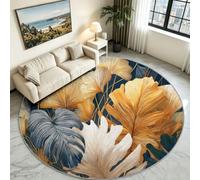 Tapis Chambre Enfant Fille Garçon Rond Ø 80 cm Traditionnel Classique Tapis de Sol Décoration Antidérapant - Doux Rampant pour Salon Cuisine Table de chevet, Feuilles Ginkgo Plantes Tropicales