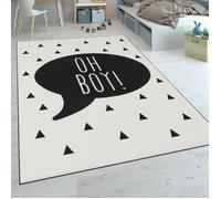 Tapis Chambre Enfant Garçons Tapis Bébé Lavable Inscription Tendance Noir Blanc [80x150 cm]