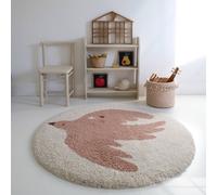 Tapis Chambre Enfant Petit Oiseau Bohemian Bird Creme Diam 120cm
