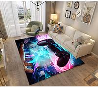Tapis Chambre Gamer 3D Manette Ado Enfant Garcon, Tapis De Salon Antiderapant Graffiti Console De Jeu Décoration Tapis Poil Ras Flanelle Tout Doux Moderne Noir Bleu Vert Couleur (80x120 cm,Rose bleu)