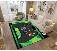 Tapis Chambre Gamer 3D Manette Ado Enfant Garcon, Tapis De Salon Antiderapant Graffiti Console De Jeu Décoration Tapis Poil Ras Flanelle Tout Doux Moderne Noir Bleu Vert Couleur (120x160 cm,vert)