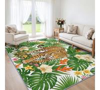 Tapis Chambre Jungle Tropicale Monstera Tapis Salon Antidérapant 120x170 | Lavable Machine Tapis Décoratif de Guépard Tigre pour Cuisine Bureau Entree Interieur, Poils Courts