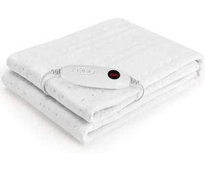 Tapis chauffant électrique pour matelas - EU-MP2412 - 6 niveaux de chauffage - Arrêt automatique après 8 heures - 100 W - Lavable en machine - Coton - Blanc