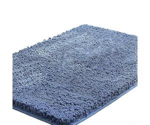Tapis chenille absorbant pour sols de salle de bain, densité de poils optimisée et design arrière pour un contact constant (bleu)