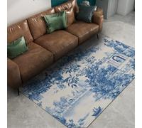 Tapis Chinois Classique Bleu Paysage Floral Petit Lavable Tapis Doux Cosy Fin antidérapant carpette Salle à Manger entrée Chambre Pliable 180x200cm