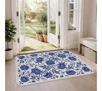 Tapis chinoiserie bleu et blanc, pivoine florale 0,6 x 0,9 m | Style traditionnel en porcelaine, motifs floraux élégants, accents botaniques pour la maison, décoration de sol polyvalente