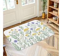 Tapis chrysanthème, botanique naturelle, fleur jaune, violet, printemps, blanc, antidérapant, esthétique, tapis de salle de bain, entrée, chevet, décoration de porte, 0,6 x 0,9 m