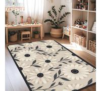 Tapis chrysanthème, moderne, motif floral, feuilles, bourgeons, beige, antidérapant, esthétique, rectangulaire, tapis de sol pour salon, chambre à coucher, dortoir, cuisine, décoration 1,2 x 1,8 m