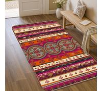 Tapis circulaire bohème ethnique à rayures losanges d'automne orange à poils courts en éponge tapis rectangulaire qui ne perd pas ses poils pour entrée, salle de bain, buanderie, chevet, 0,9 x 1,5 m