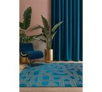 Tapis - Collection Disco Beneffito - Night Fever - Tapis à Motifs, Finition Artisanale, Tissage en Belgique - Tapis d'intérieur moderne et doux - Rectangulaire - 80 x 150 cm BLEU_VERT G