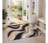 Tapis contemporain abstrait en marbre vagues et vagues 0,6 x 0,9 m | Tourbillons de marbre fluides, tons de terre neutres, lignes courbes organiques, accents d'intérieur contemporains